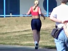 Sweet blonde in candid tight shorts is running so fast 01p