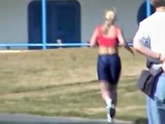 Sweet blonde in candid tight shorts is running so fast 01p