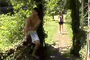 Tattooed tranny drills guy in doggy pose