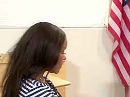Teacher Bangs Busty Ebony Babe On Desk In Classroom