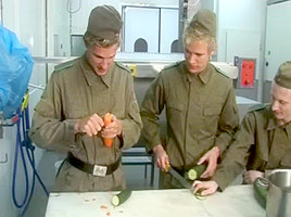 Three Horny Recruits Get Down And Dirty In The Kitchen
