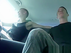 Three twinkies doing hardcore anal fucking in a small car