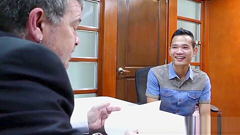 Tiny pinoy twink sucking dilfs cock in office