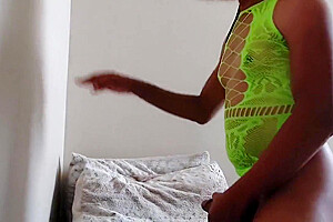 Tranny In Neon Green Lingerie