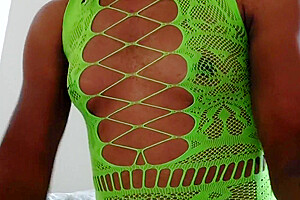 Tranny In Neon Green Lingerie