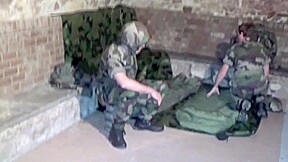 Two sexy military boys fuck in discret basement - CrunchBoy
