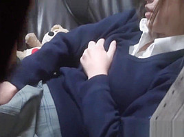 Uniformed asian rubbing