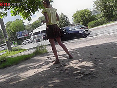Upskirting young girlfriend that is waiting for a bus