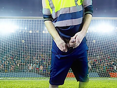 Victorious Goalkeeper Celebrates With Champagne At Big Match