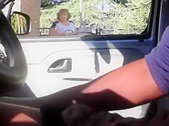 Wanking as old ladies look into his car