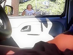 Wanking as old ladies look into his car