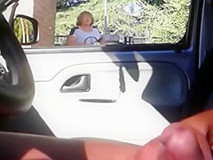 Wanking as old ladies look into his car