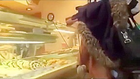 blonde sucks a cock for a facial then takes a walk into a store