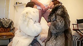 two girls one guy and beautifull furs